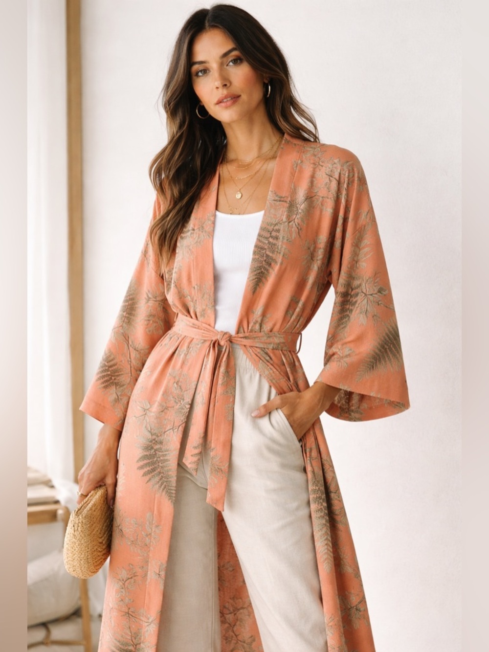 MISA Los Angeles Amaya Robe / Kimono Duster – Summer Fern L  Luxury Resortwear